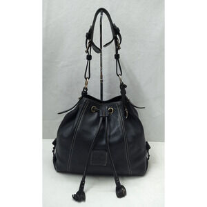 Dooney & Bourke Black Pebbled Leather Drawstring Shoulder Bag